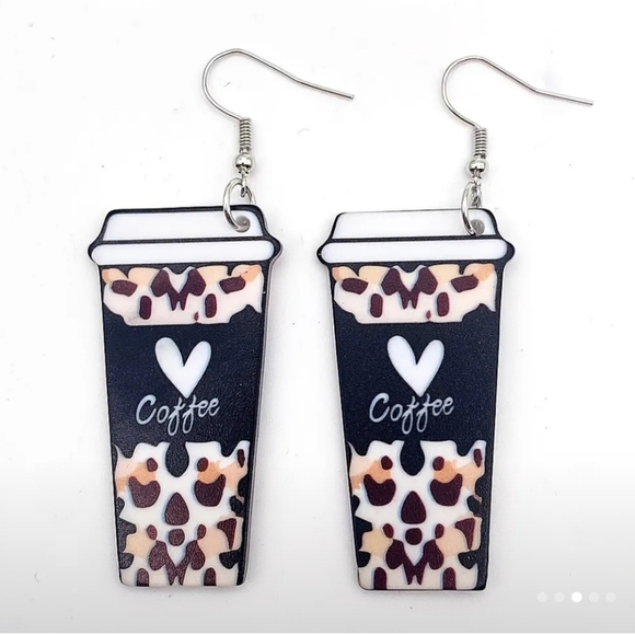 NWT!! Leopard Coffee Heart Cup Earrings💖💖 - Picture 9 of 11